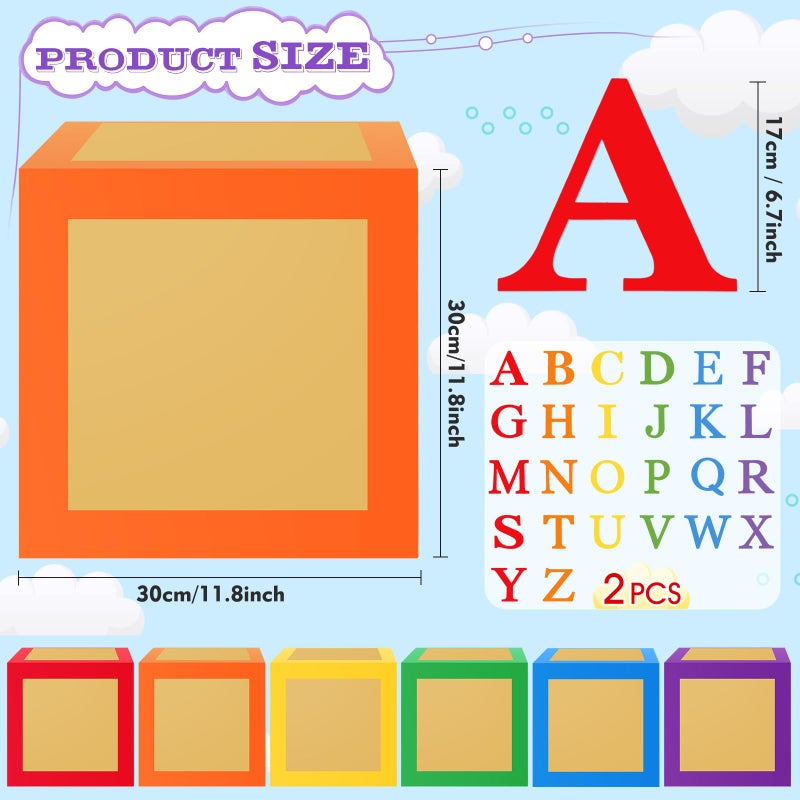 ReliThick 6 Pcs Custom Letter Toy Inspire Party Boxes with 52 Pcs Letter Cutouts 11.8 x 11.8 Inch Colorful Balloon Box Personalized Big Party Favor Box for Birthday Decoration (Dark Colors) - Image 2