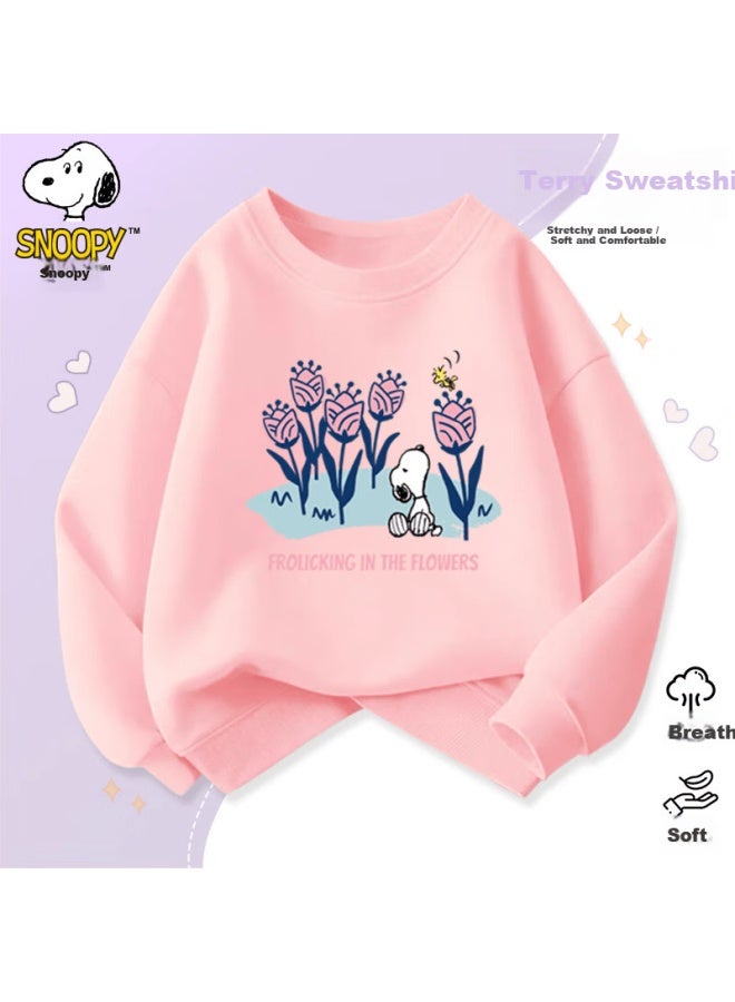 Snoopy Children's Spring And Autumn Crew Neck Pullover Sweatshirt Pink Flower Viewing Nuby Size 130