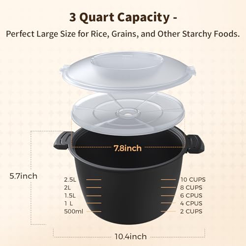 ReneeChef Professional Large Micro Cookware 3 Quart, Microwave Rice Cooker, Microwave Steamer for Vegetables, Safe as Mixing and Serving Bowls, Food Storage Container, Cooker for Microwave- BPA Free, Dishwasher Safe - Image 2