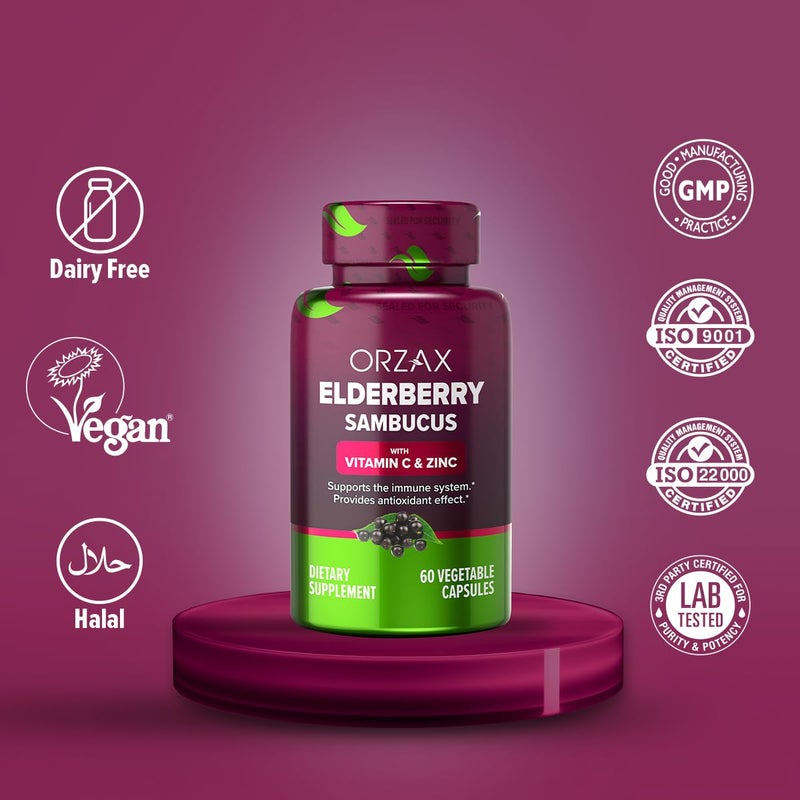 ORZAX Elderberry Capsules - Immune Support Supplement with Elderberry Vitamin C and Zinc - Antioxidants Supplement for Women and Men (60 Vegetable Capsules) - Image 4