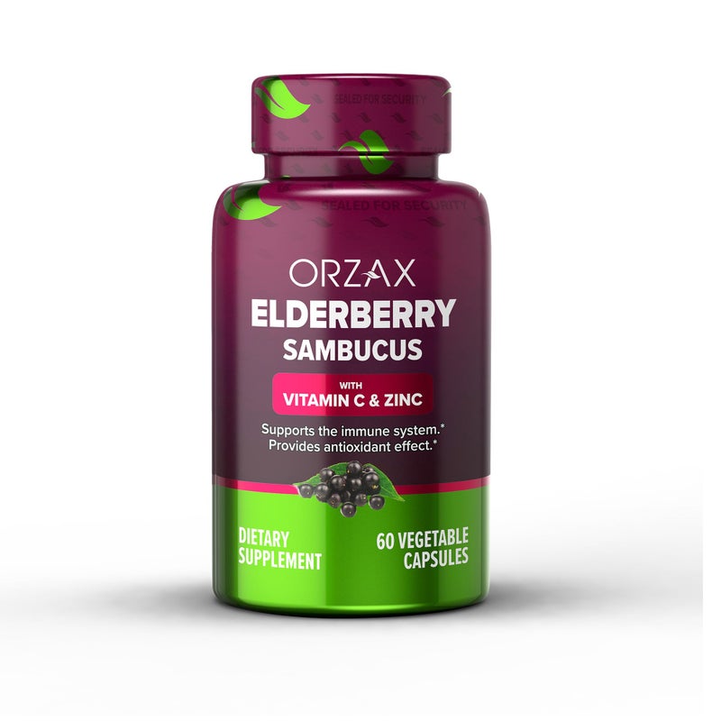 ORZAX Elderberry Capsules - Immune Support Supplement with Elderberry Vitamin C and Zinc - Antioxidants Supplement for Women and Men (60 Vegetable Capsules) - Image 1