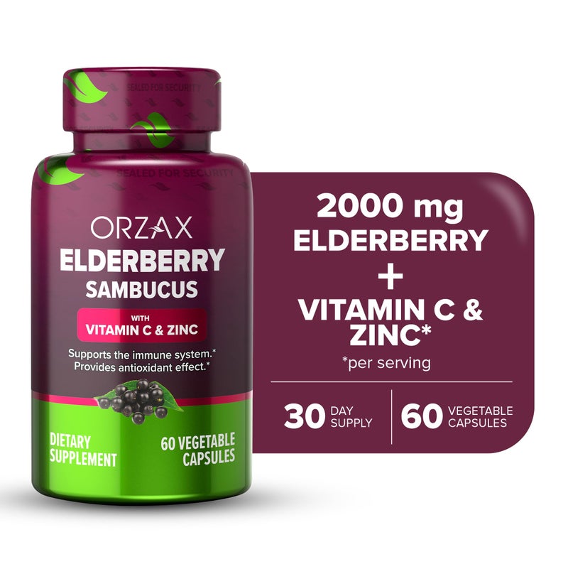 ORZAX Elderberry Capsules - Immune Support Supplement with Elderberry Vitamin C and Zinc - Antioxidants Supplement for Women and Men (60 Vegetable Capsules) - Image 5