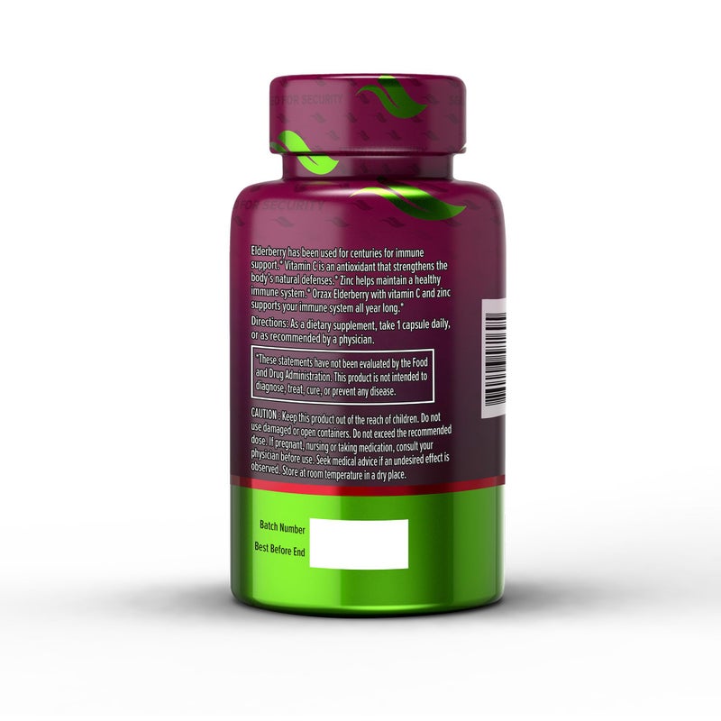 ORZAX Elderberry Capsules - Immune Support Supplement with Elderberry Vitamin C and Zinc - Antioxidants Supplement for Women and Men (60 Vegetable Capsules) - Image 2