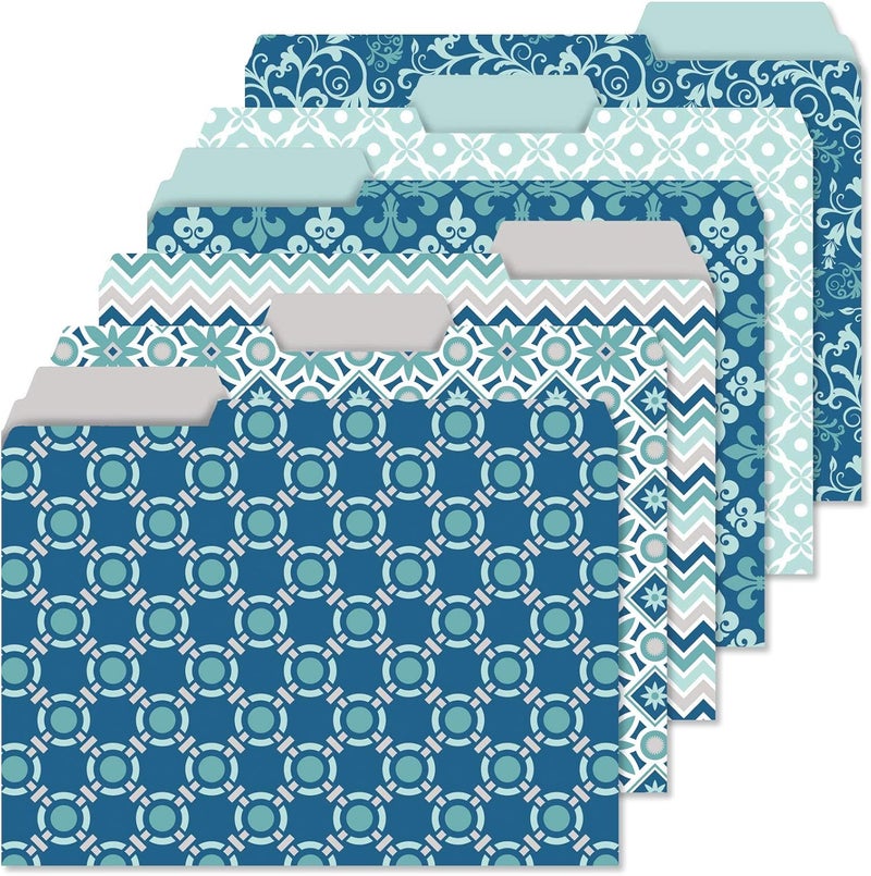 Current Coastal Blues File Folders Value Pack - Bulk Set of 24, 6 Pretty Decorative Designs, 1/3 Cut Tabs, Heavy-Duty Paper Stock, Office Supplies for Home & Work, 9-½” x 11-¾” Letter Size - Image 1