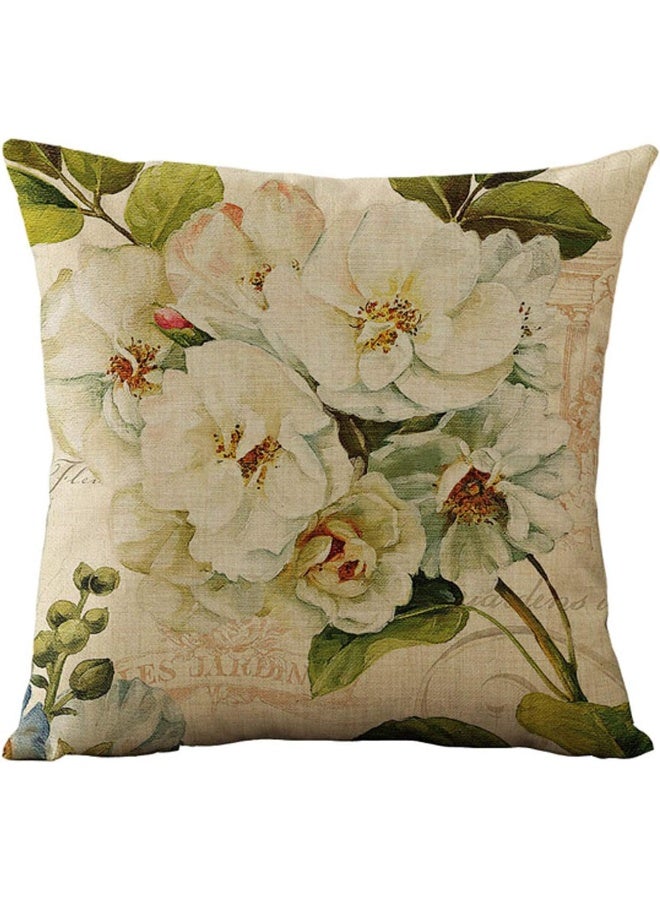 WOMHOPE WOMHOPE Set of 4 Vintage Spring Flower Decorative Throw Pillow Covers Pillow Cases Cushion Cases Burlap Toss Throw Pillow Covers 18 x 18 Inch for Living RoomCouch and Bed Beige Flower  - Image 3