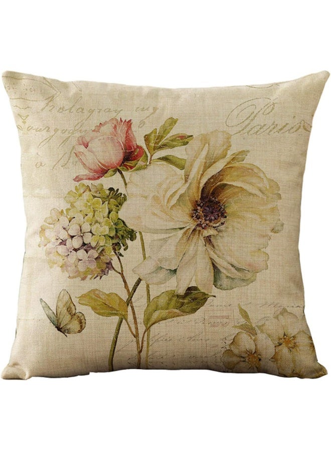 WOMHOPE WOMHOPE Set of 4 Vintage Spring Flower Decorative Throw Pillow Covers Pillow Cases Cushion Cases Burlap Toss Throw Pillow Covers 18 x 18 Inch for Living RoomCouch and Bed Beige Flower  - Image 2