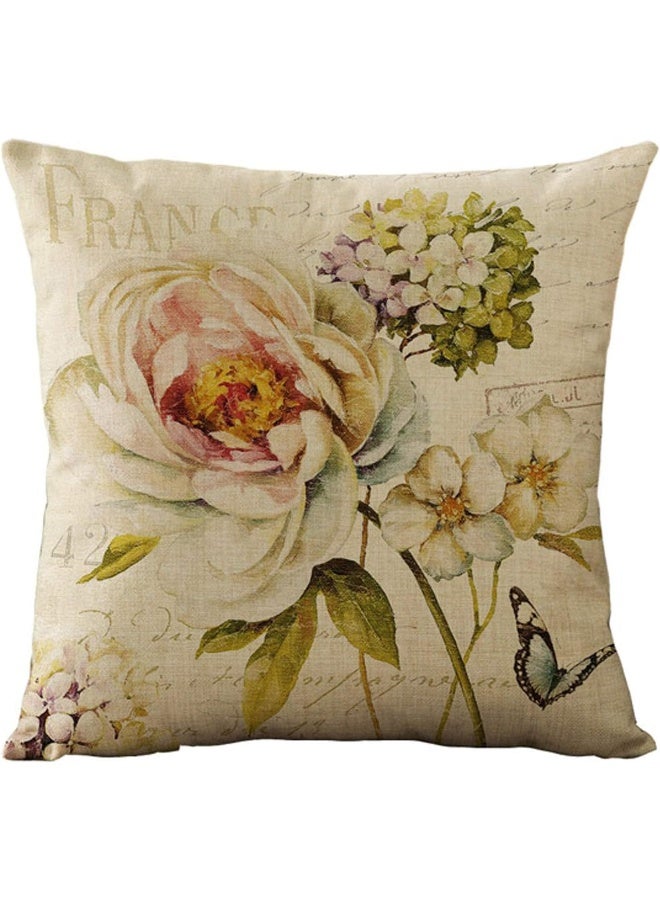 WOMHOPE WOMHOPE Set of 4 Vintage Spring Flower Decorative Throw Pillow Covers Pillow Cases Cushion Cases Burlap Toss Throw Pillow Covers 18 x 18 Inch for Living RoomCouch and Bed Beige Flower  - Image 4