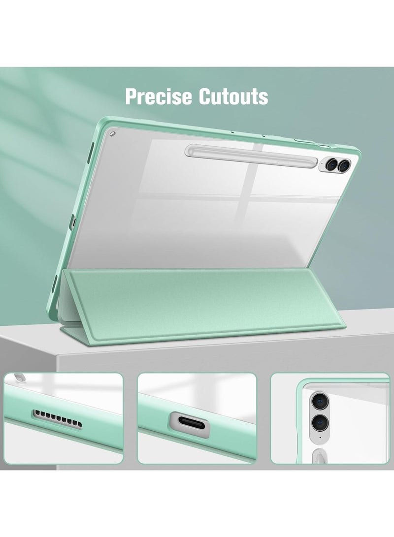 Case for Samsung Galaxy Tab S9 Plus/S9 Fe Plus 12.4 Inch with S Pen Holder Clear Transparent PC Back, Shockproof Tri Fold Stand Tablet Cover Auto Wake/Sleep (Mint Green) - Image 2