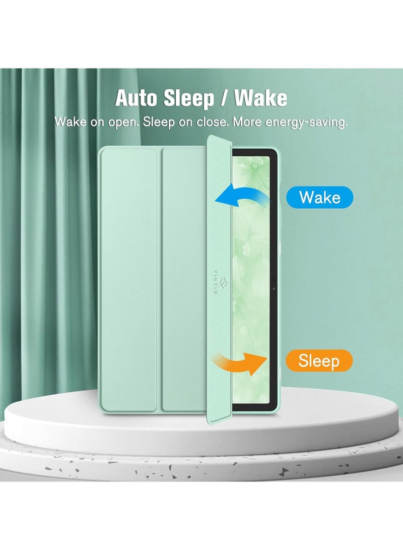 Case for Samsung Galaxy Tab S9 Plus/S9 Fe Plus 12.4 Inch with S Pen Holder Clear Transparent PC Back, Shockproof Tri Fold Stand Tablet Cover Auto Wake/Sleep (Mint Green) - Image 4