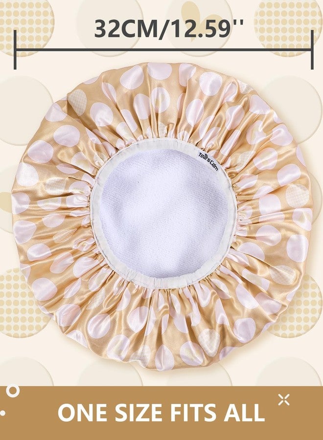 Years calm Terry Lined Shower Cap, Triple Layer Heart Motifs,Waterproof Reusable Elastic,Hair Shower Cap for Women,Terry Cloth Shower Caps for Spa,Clean,Trave (Beige, One Size) - Image 2