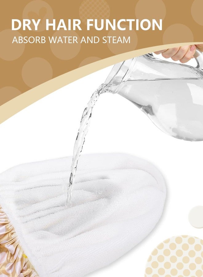 Years calm Terry Lined Shower Cap, Triple Layer Heart Motifs,Waterproof Reusable Elastic,Hair Shower Cap for Women,Terry Cloth Shower Caps for Spa,Clean,Trave (Beige, One Size) - Image 5