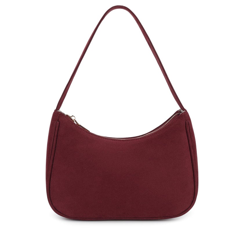 CYHTWSDJ Shoulder Bags for Women, Cute Hobo Tote Handbag Mini Clutch Purse with Zipper Closure (Suede-Cherry) - Image 1
