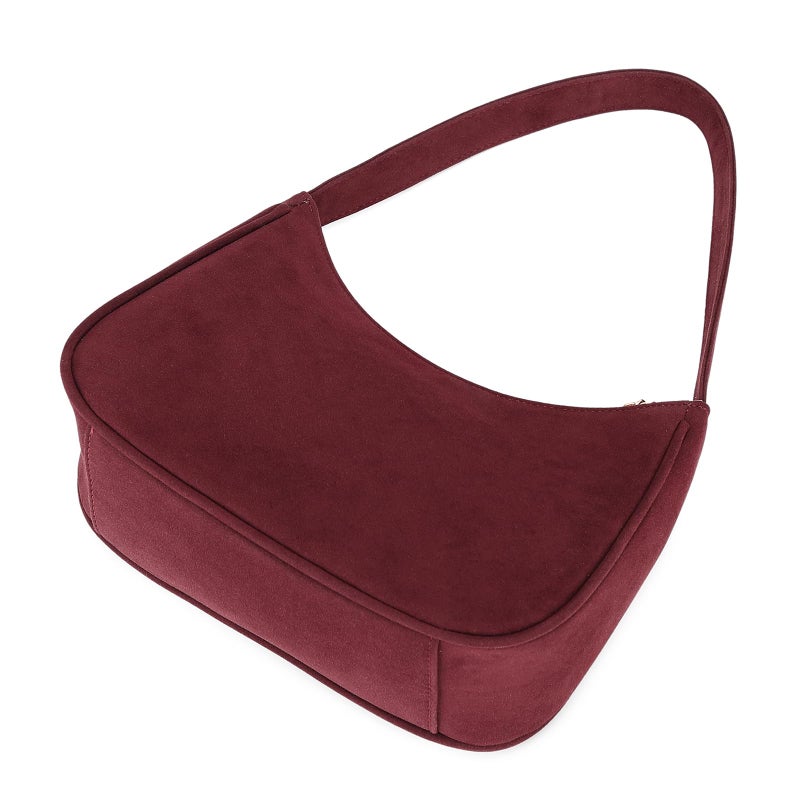 CYHTWSDJ Shoulder Bags for Women, Cute Hobo Tote Handbag Mini Clutch Purse with Zipper Closure (Suede-Cherry) - Image 5