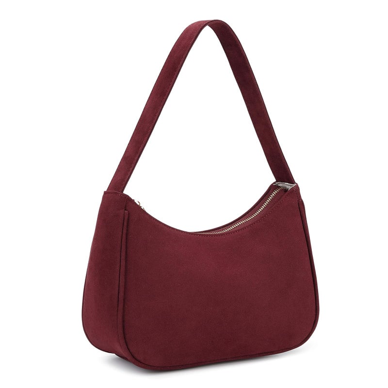 CYHTWSDJ Shoulder Bags for Women, Cute Hobo Tote Handbag Mini Clutch Purse with Zipper Closure (Suede-Cherry) - Image 3
