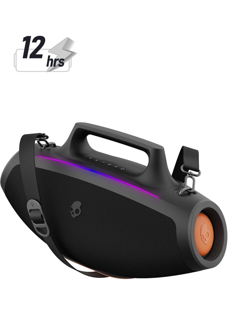 Barrel Bluetooth Boombox Speaker – Water-Resistant Wireless Portable Speaker, with LED Lightshow Mode, 12 Hour Battery, Multi-Link, & USB-C & USB-A Output Charging - Image 1