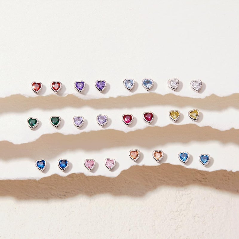 In Season Jewelry 925 Sterling Silver 5mm Simulated Amethyst Birthstone Heart Screw Back Earrings for Toddlers & Little Girls - Heart Screw Back Earrings for Children - Purple CZ Heart Earrings for February Birthday - Image 5