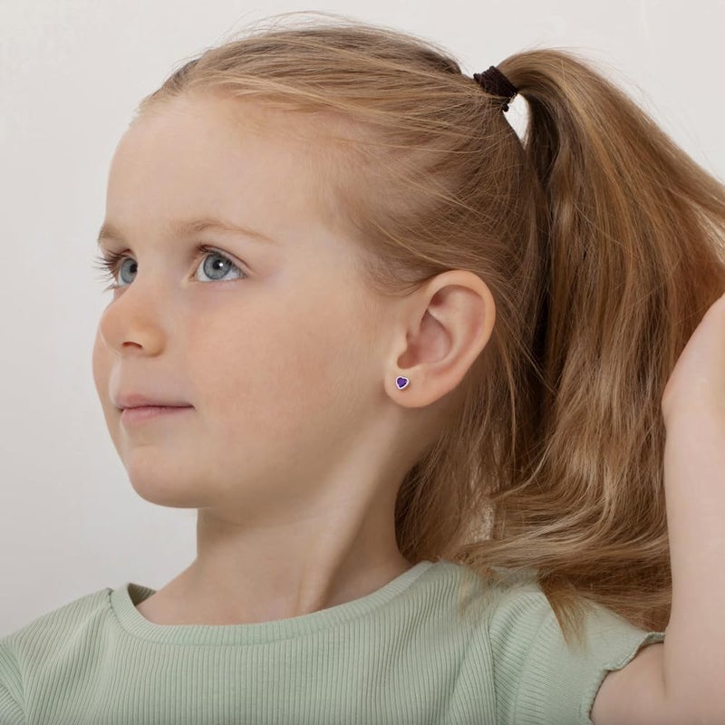 In Season Jewelry 925 Sterling Silver 5mm Simulated Amethyst Birthstone Heart Screw Back Earrings for Toddlers & Little Girls - Heart Screw Back Earrings for Children - Purple CZ Heart Earrings for February Birthday - Image 2