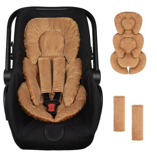 GFU Infant Car Seat Insert Head and Body Support, Reversible Newborn Insert for Carseat with Strap Pads, Soft Stroller Cushion Pillow Insert for Boys and Girls, Fits for Stroller, Swing, Brown - Image 1