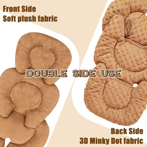 GFU Infant Car Seat Insert Head and Body Support, Reversible Newborn Insert for Carseat with Strap Pads, Soft Stroller Cushion Pillow Insert for Boys and Girls, Fits for Stroller, Swing, Brown - Image 3