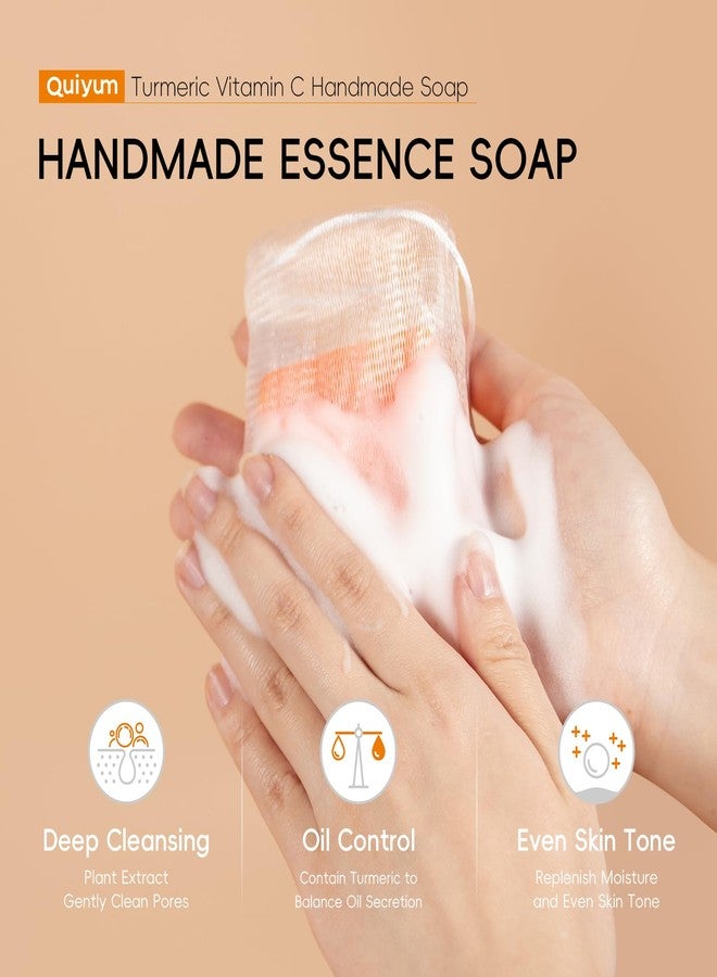 QUIYUM Natural Turmeric Soap Bar for Dark Spot- Vitamin C Dark Spot Remover for Face, Skin Care Sets, Facial Skin Care Products, Even Skin Tone, 3 Pack with African Net Sponge (3.53 Oz/Pcs) - Image 5