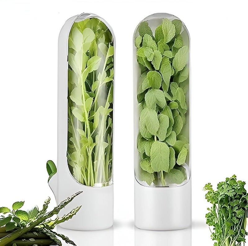 GRILAX GRILAX Herb Storage Containers for Refrigerator Asparagus Fresh Produce Keeper Pods for Mint Leaves Herbs and Fridge Organization PACK OF 2  - Image 1