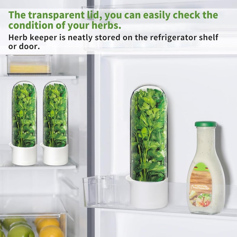 GRILAX GRILAX Herb Storage Containers for Refrigerator Asparagus Fresh Produce Keeper Pods for Mint Leaves Herbs and Fridge Organization PACK OF 2  - Image 5