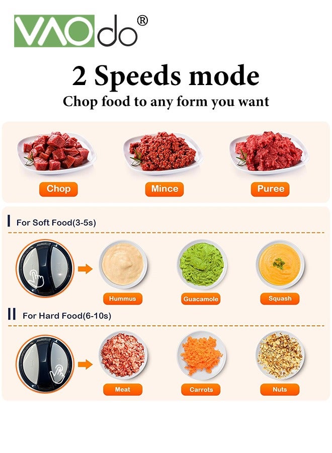 فاو دو 2L طاحونة اللحوم الكهربائية مع وعاء اللحوم المفروم من البورسليت ، 2 سرعتين معالجات الطعام الفولاذ المقاوم للصدأ القابل للتعديل ، 250 واط مع 4 شفرات حادة ood مروحية لخفق البيض لخضروات البصل اللحوم الفواكه - Image 4