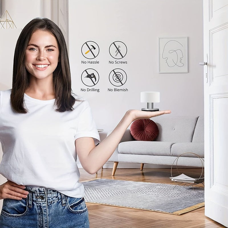 حاجز باب أبيض عالي التحمل ذاتي اللصق بقاعدة من الفولاذ المقاوم للصدأ، وسادة حماية للأرضية غير قابلة للانزلاق تقلل الضوضاء، للمنزل والمكتب، تمنع تلف الأبواب بفعالية - Image 3