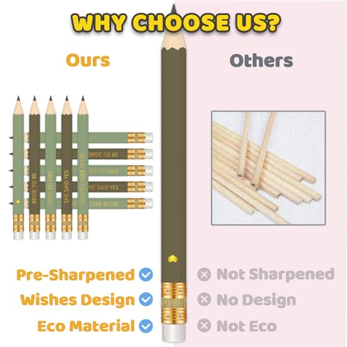 Vusnud 50Pcs - Bridal Shower Sharpened Half Pencils with Erasers, Pre-sharpened Pencils for Bridal Shower & Wedding Games, 4 Inches (Sage Green - Bridal) - Image 2