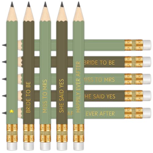 Vusnud 50Pcs - Bridal Shower Sharpened Half Pencils with Erasers, Pre-sharpened Pencils for Bridal Shower & Wedding Games, 4 Inches (Sage Green - Bridal) - Image 1