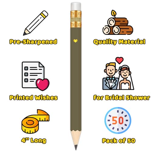 Vusnud 50Pcs - Bridal Shower Sharpened Half Pencils with Erasers, Pre-sharpened Pencils for Bridal Shower & Wedding Games, 4 Inches (Sage Green - Bridal) - Image 3