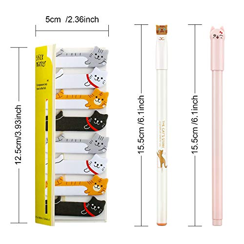 Outus مجموعة أقلام قطط لطيفة من أوتوس 14 مجموعة، 12 قلم جيل بتصميم قطط 0.5 مم و320 ملاحظة لاصقة كاواي كعلامات صفحات لمحبي القطط، الأطفال، النساء، مستلزمات المكتب والمدرسة والفصول الدراسية - Image 2