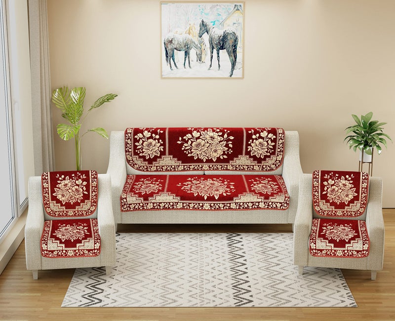 Dazzling DECOR Velvet Sofa Cover Set of 5 Seater - Premium Sofa Covers 3 Seater and 2 Seater Full Cover Set for Couch Seat - Heavy Fabric Sofa Slip Protector with Back Covers, 2702_Maroon - Image 1