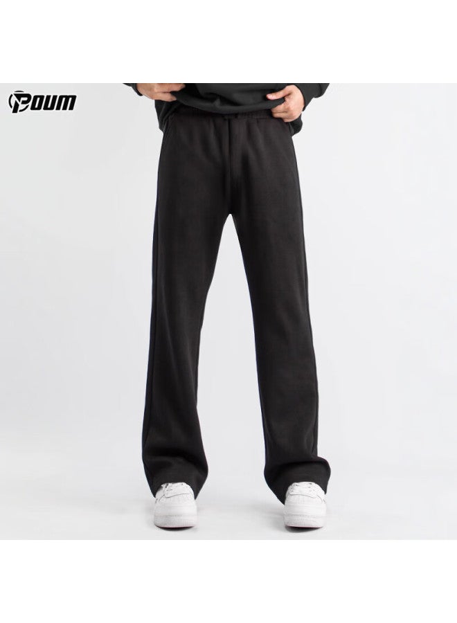 Poum Men's Premium Straight-leg Sweatpants Spring Summer Draped Wide-leg Sports Pants 888 Black 4XL - Image 2