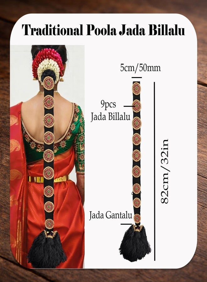 THANUS CRAFT THANU'S CRAFT Pula Poola Jada Billalu Hair Choti Ornaments Bharatanatyam Kuchipudi Classical Dance Jewellery for women - Image 3