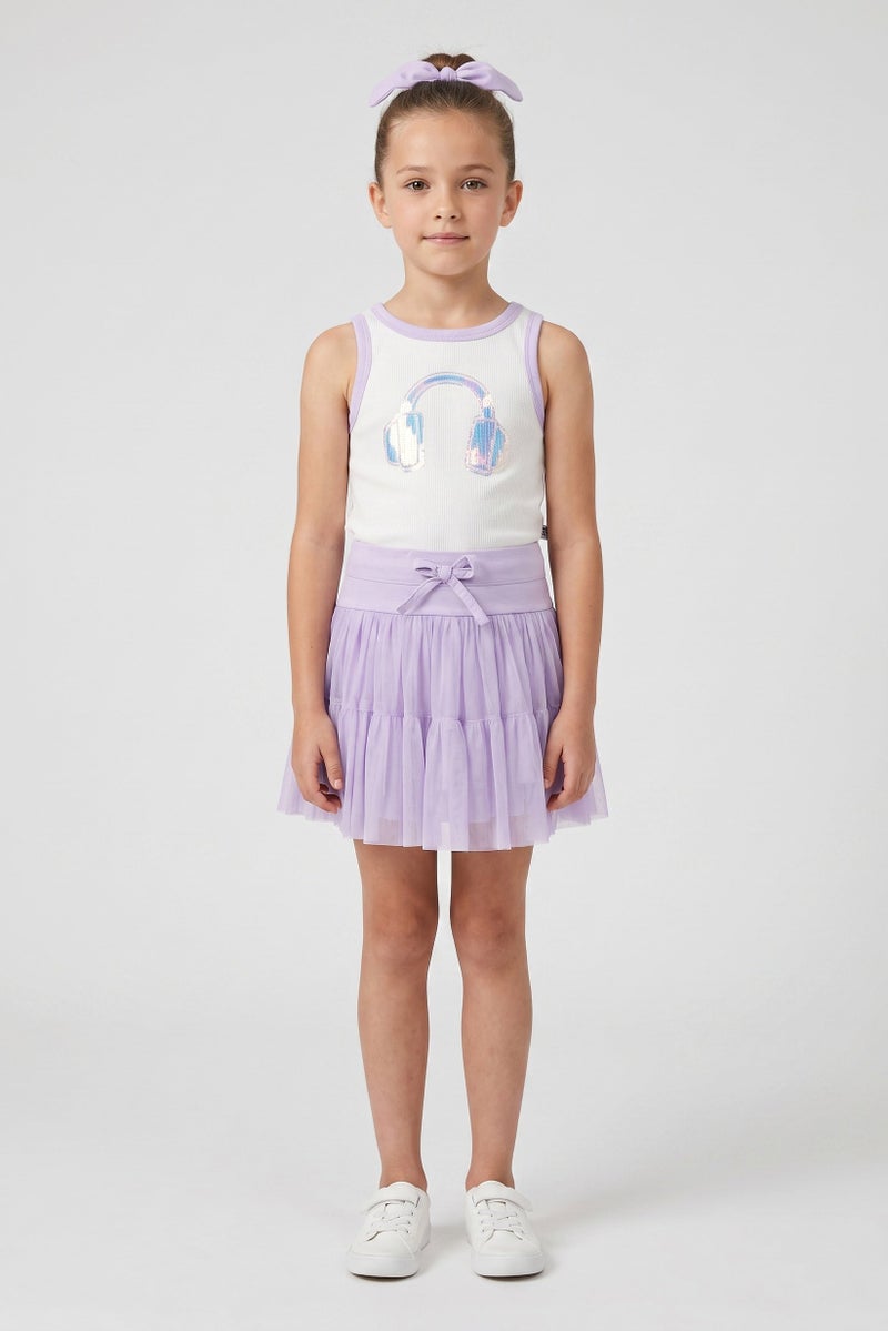 Kidzpro Kids Girl 3 Pcs Textured Tank Top And Skort With Ponytail Set, Multicolor - Image 1