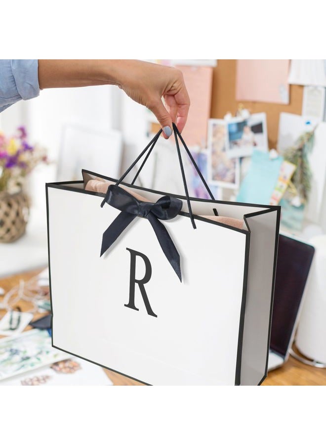 QLSKO Personalized Gift Wrap Bag Set, Monogrammed Initial, Card, Envelope, Sticker, Ribbon, Tissue (White, R-Medium) - Image 4