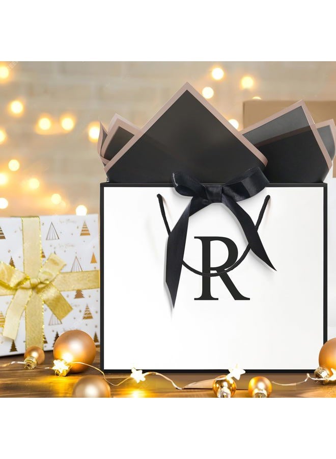 QLSKO Personalized Gift Wrap Bag Set, Monogrammed Initial, Card, Envelope, Sticker, Ribbon, Tissue (White, R-Medium) - Image 5