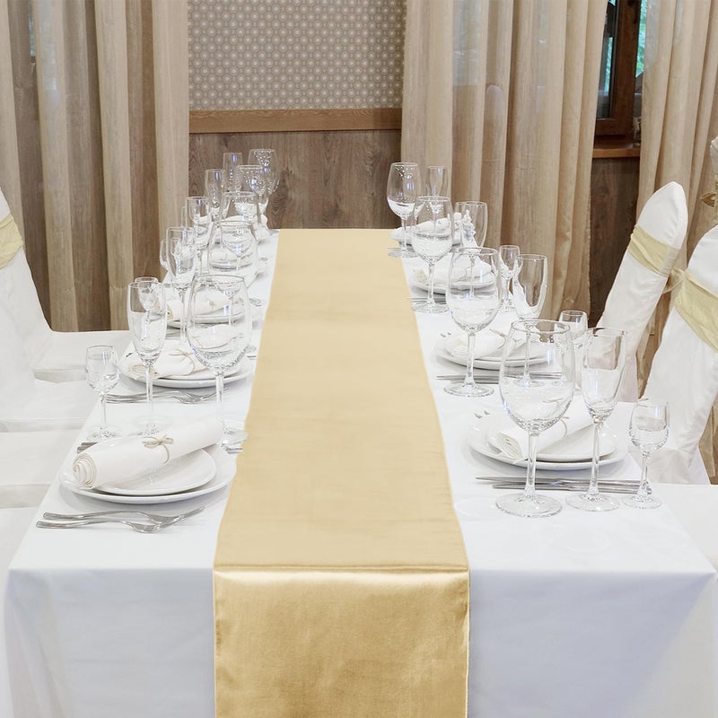 Aneco 12 Pack Satin Table Runner 12 x 108 Inch Champagne Long Wedding Satin Silk Table Runner for Wedding Banquet Graduations Birthday Party Decoration - Image 4