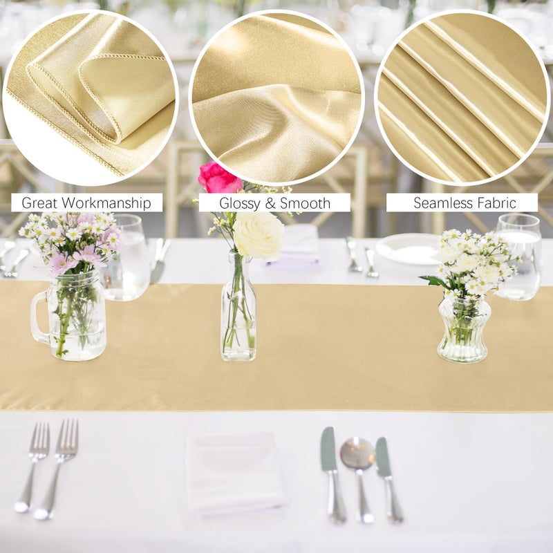 Aneco 12 Pack Satin Table Runner 12 x 108 Inch Champagne Long Wedding Satin Silk Table Runner for Wedding Banquet Graduations Birthday Party Decoration - Image 3
