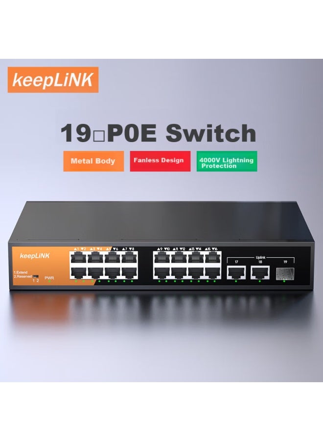 Keeplink 19gtp-sg2/mac, 16-port 100mbps Poe Switch, 2 Gigabit Cascading, 1 Gigabit Sfp, Surveillance Camera Separator Switch, 240w - Image 4