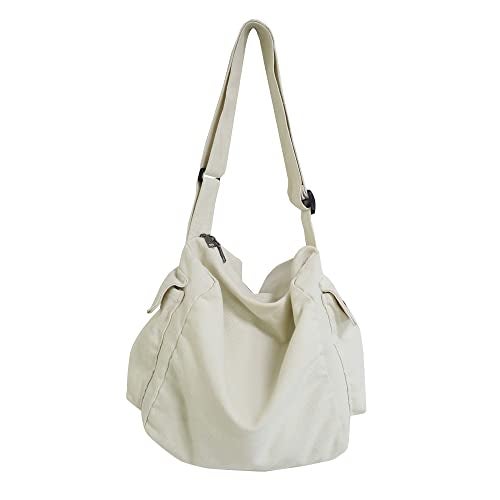 Youjaree Canvas Tote Bag Hobo Crossbody Handbag Big Capacity Messenger Bag with Multiple Pockets Casual Shoulder Bag for Women Men (White) - Image 1