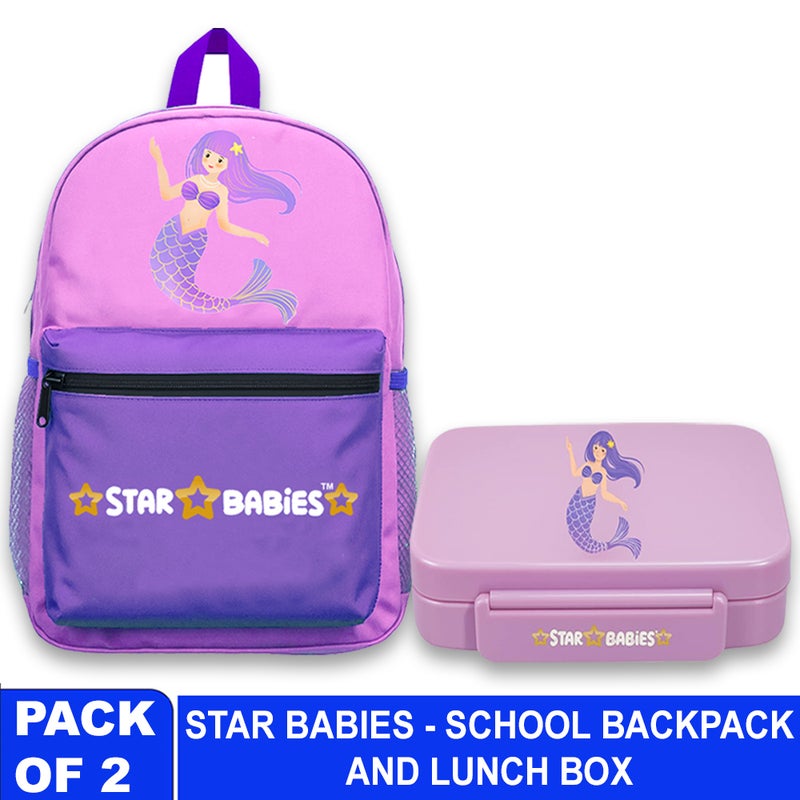 STAR BABiES أطفال النجوم - حقيبة مدرسية و مجموعة صندوق غداء بنتو - حورية البحر الصغيرة - 2 قطعة - Image 2
