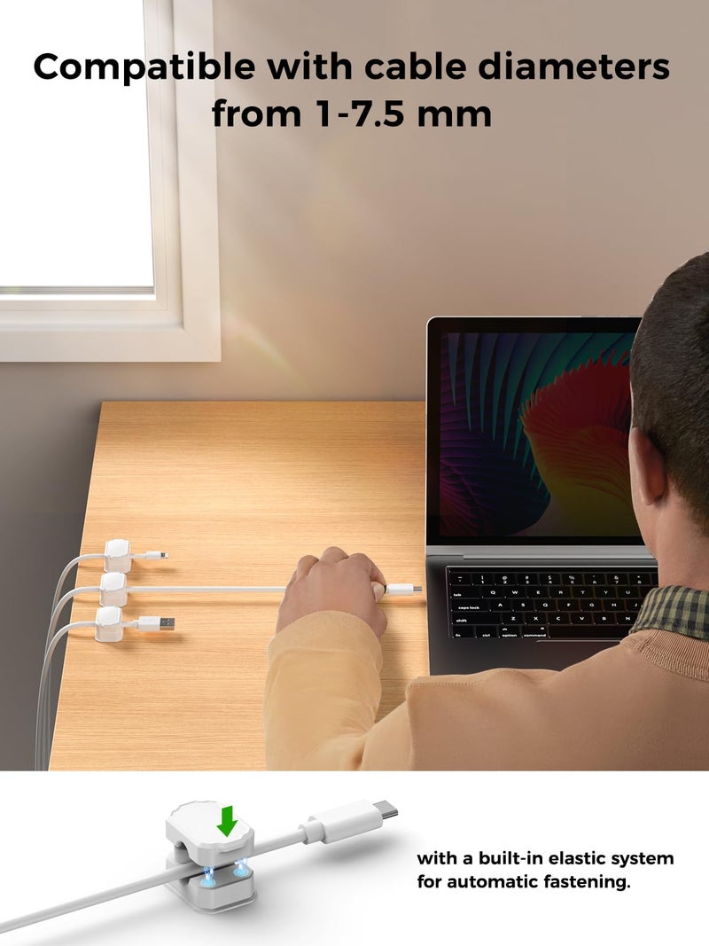 Kmouants 6 Pack Elastic Cable Clips [Auto Tighten] Cable Holder  Desk Cable Management  Cord Organizer For Home Office Desk Phone Car Wall Mounted Desktop Nightstand Cable Management(White - Image 3