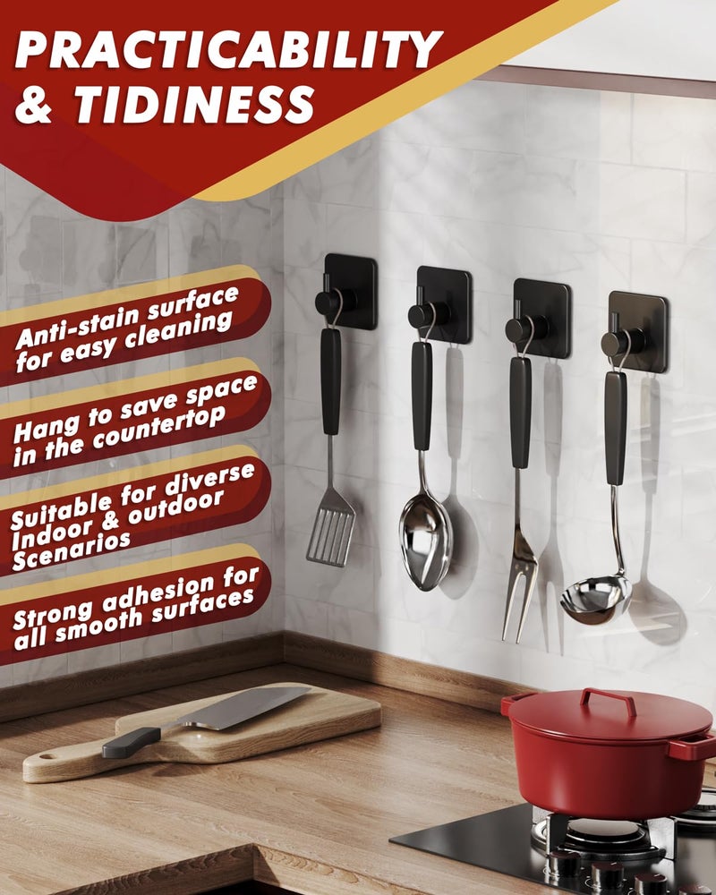 Auxmir Adhesive Hooks Heavy Duty 22lb(Max) Towel Hooks for Shower, 5 Pack Self Adhesive Damage Free Wall Hooks, Stainless Steel for Coat Robe, Waterproof Oilproof Rustproof for Bathroom Kitchen Office - Image 5