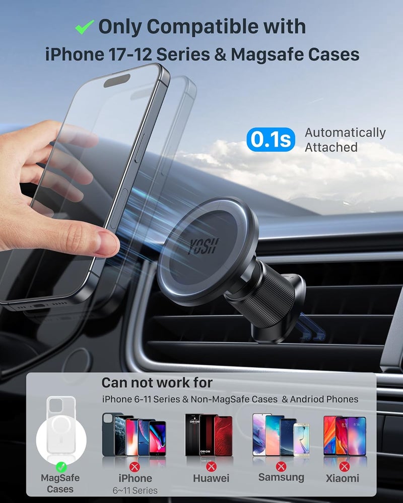 YOSH MagSafe Car Mount Air Vent - Magnetic Phone Holder for iPhone 12-17 Series - Image 3