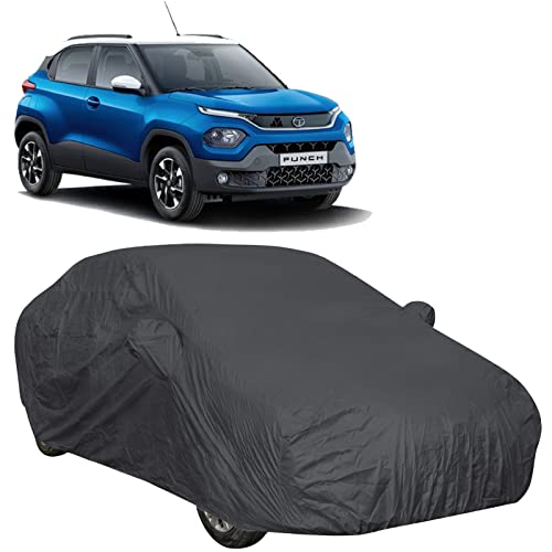 The Autostory 190 Taffeta Water Resistant Car Body Cover Compatible with Tata Punch with Mirror Pockets (Grey/Navy Blue) - Image 1