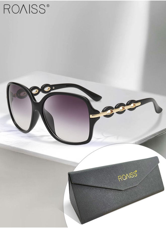 roaiss - Women's Square Sunglasses, UV400 Protection Sun Glasses with Stylish Temples, Oversize Fashion Anti-glare Sun Shades for Women with Glasses Case, 62mm - Image 1