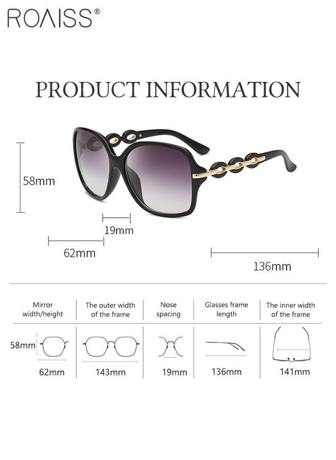 roaiss - Women's Square Sunglasses, UV400 Protection Sun Glasses with Stylish Temples, Oversize Fashion Anti-glare Sun Shades for Women with Glasses Case, 62mm - Image 1