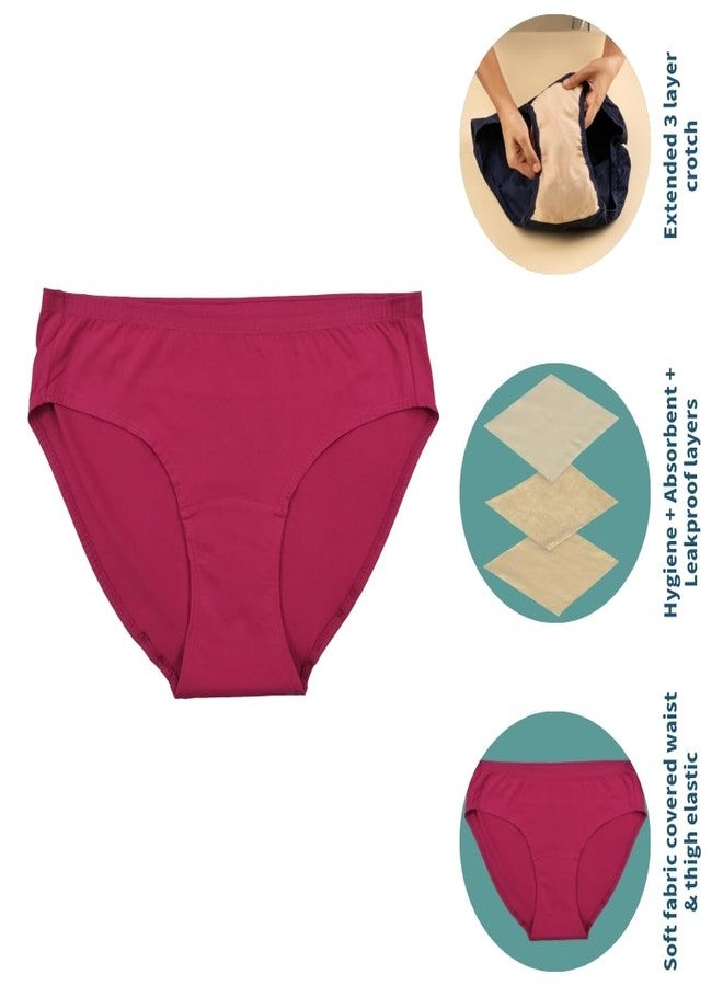 Pristine Life | Leak Proof Underwear For Women | Wash & Reusable | Absorbs 25ml Of Leaks | Anti Bacterial, Hygienic & Leakproof | Comfy Cotton | Pack Of 1 | Dark Pink | M - Image 3